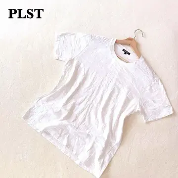 플라스테 PLST 화이트 반팔 티셔츠 L 패턴 심플 캐주얼
