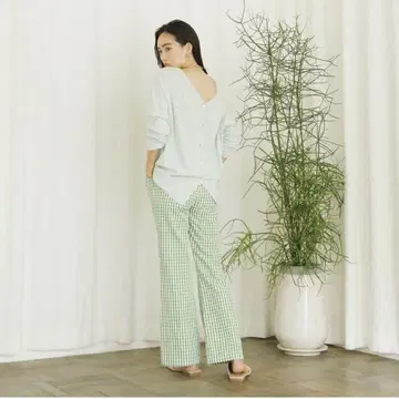 searoomlynn 깅엄 소프트 플레어 팬츠 그린
