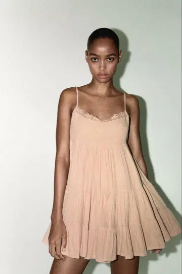 미사용 ZARA 숏 기장 쉬폰 레이스 원피스