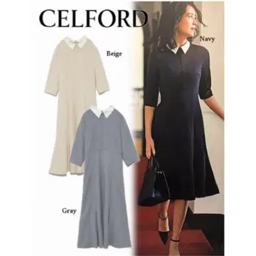 [새상품] CELFORD 카라 부착 7부 소매 원피스/38