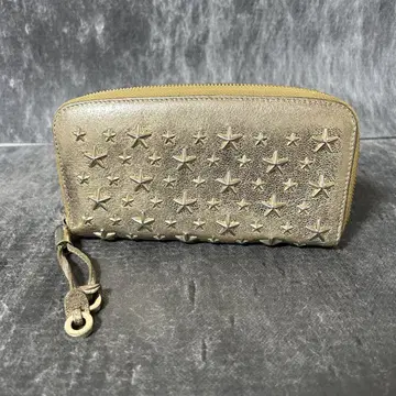 JIMMY CHOO 라운드 지퍼 지갑 스터드 골드 장지갑