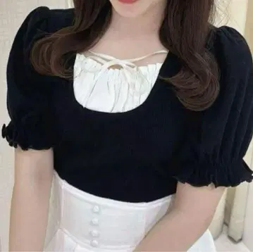 evelyn 반팔 쿠슈 리브 TP 블랙
