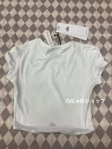 Alo yoga soft crop finesse 로고 화이트 티셔츠 S