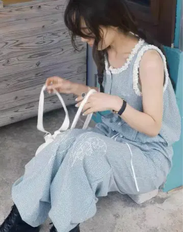 fletta 체크 무늬 올인원 베스트와 롱 팬츠 셋업