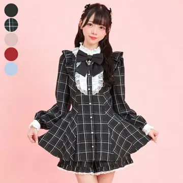 Secrethoney 액세서리 리본 레이스 프릴 셋업 체크