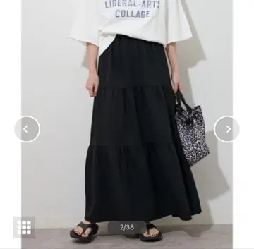 저널 스탠다드 레리움 립 크레이프 티어드 스커트 블랙