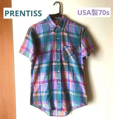 USA제 70년대 PRENTISS 빈티지 마드라스 체크 반팔 셔츠