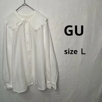 GU 지유 블라우스 프릴 긴팔 여성용 L 사이즈 화이트 새상품급