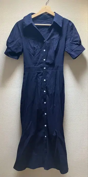 네이비 반팔 셔츠 원피스 롱