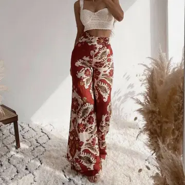 새상품 ZARA 꽃무늬 보타니컬 무늬 캐주얼 팬츠 레드 L