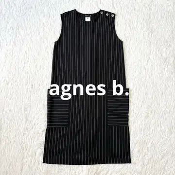agnes b. 스트라이프 패턴 슬리브리스 원피스 36 블랙 화이트