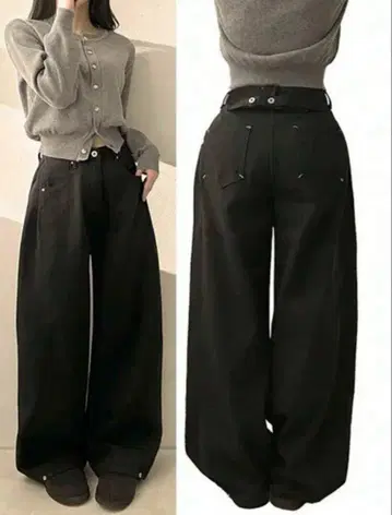 블랙 데님 와이드 팬츠
