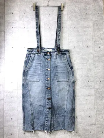 ZARA 빈티지 스타일 서스펜더 프론트 버튼 데님 스커트