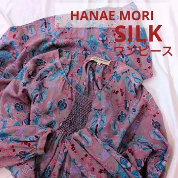 vintage 하나에모리 실크 원피스 꽃무늬 긴팔 셔츠 원피스 구제 의류