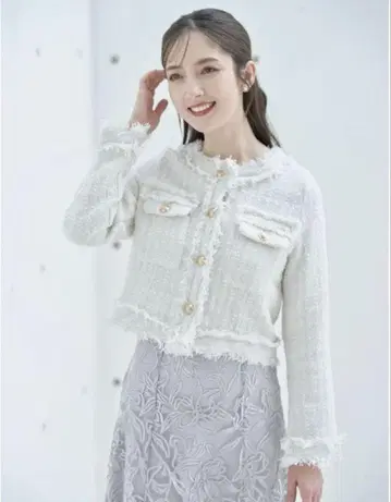 tocco closet 골드 버튼 프린지 믹스 트위드 자켓
