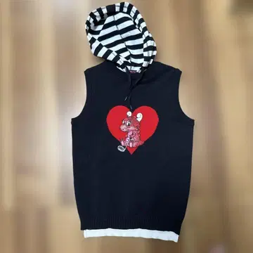 DANCE WITH DRAGON 후드 니트 베스트 치비도라 보더 무늬