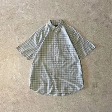 90s Eddie Bauer 체크 셔츠 반팔 셔츠 블랙 택 블루 계열