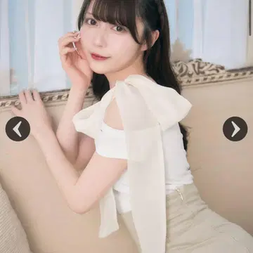 미셸 마카롱 원숄더 리본 탑