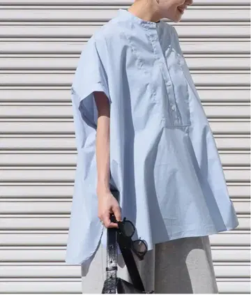 저널 스탠다드 프론트 부잠 하프 슬리브 셔츠 색스 블루