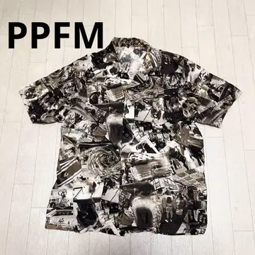 유159 PPFM 반팔 오픈 카라 버튼 셔츠 올 패턴 브라운 남성용