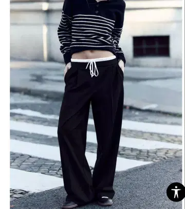 새상품 Zara WIDE-LEG 팬츠 더블 허리 밴딩 블랙