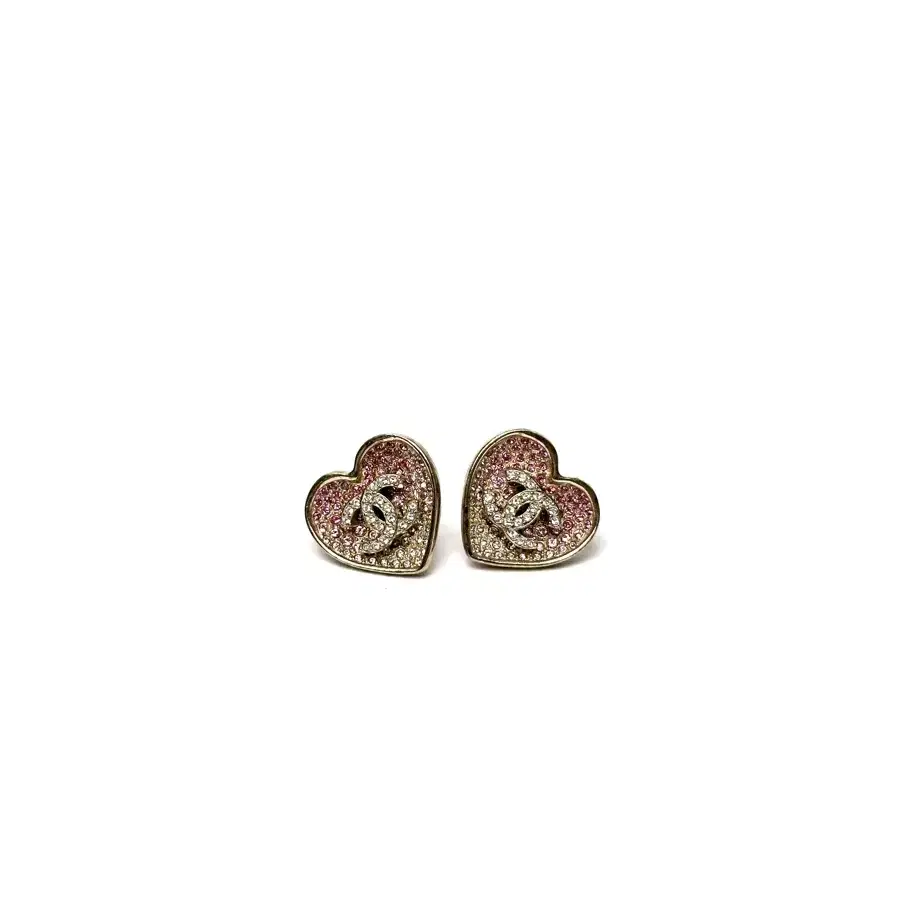 CHANEL | 샤넬 Chanel CC Heart Earrings Gold Metal & Pink