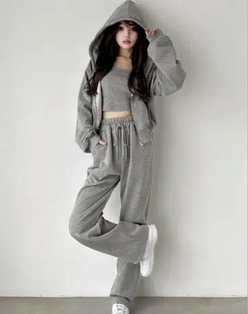 그레이 후드 맨투맨 셋업
