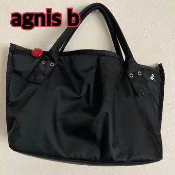 agnis b 블랙 토트백 빨간색 버튼