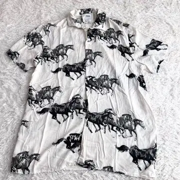ZARA 자라 말 패턴 반팔 셔츠 알로하 셔츠 L