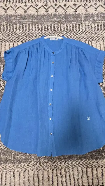 [새상품] DRESSTERIOR 린넨 블라우스 반팔 자수 블루