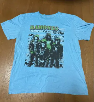 RAMONES 밴딩 티셔츠 스카이블루 레어 컬러 터콰이즈 블루
