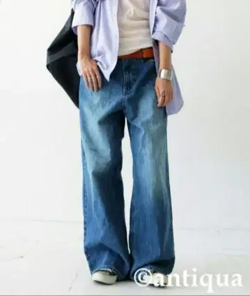 안티카 와이드 데님 팬츠 블루 L
