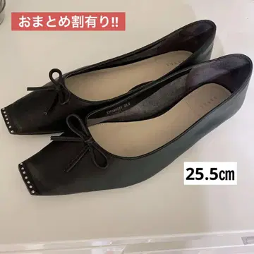 RANDA 리본 블랙 플랫슈즈 스터드, 25.5cm