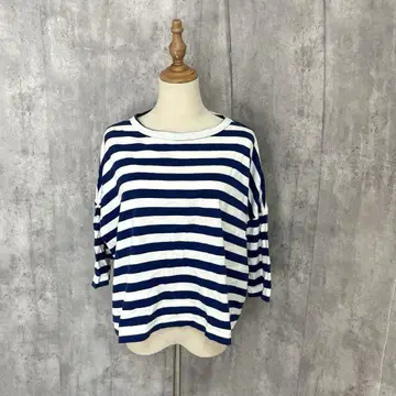 NARU 보트넥 보더 마린 보더 7부 소매 티셔츠 루즈핏