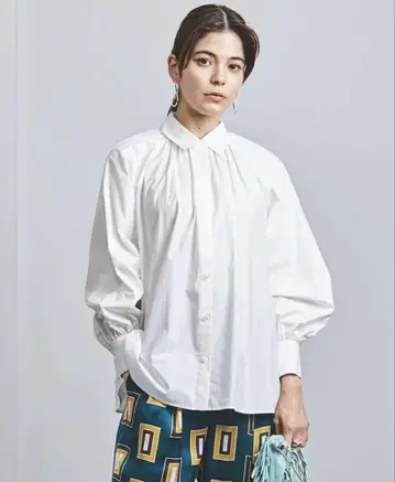 united arrows 개더 볼륨 셔츠 칼라 블라우스 화이트