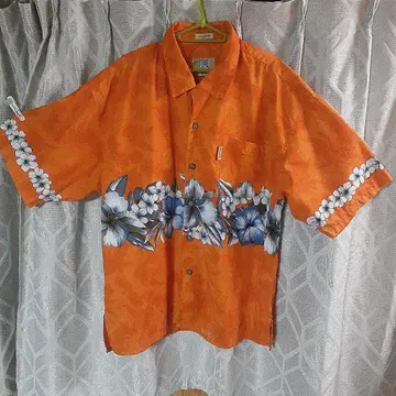 오렌지 90년대~vintage 하이비스커스 알로하 셔츠 Lsize