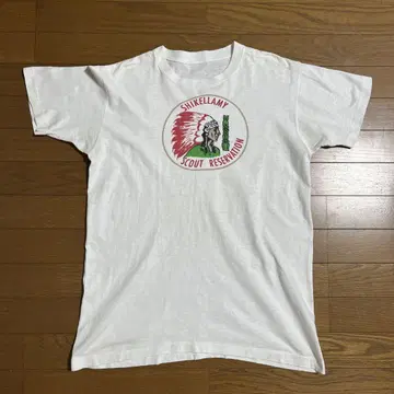 60년대 BOY SCOUT 티셔츠 스며듦 프린트 인디언