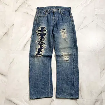 A17356 웨어하우스 더블 웍스 크러쉬&리페어 노랑 귀 데님 W32