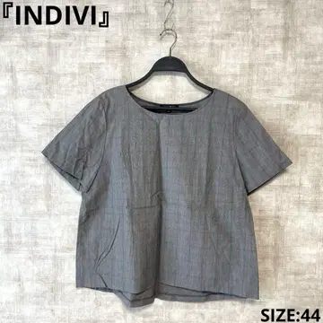 일본제 빅 사이즈 [INDIVI] A라인 체크 셔츠 반팔 블라우스 44