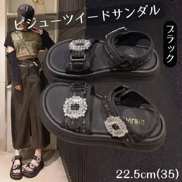 새상품 비쥬 트위드 스포츠 샌들 블랙 22.5cm 여성용