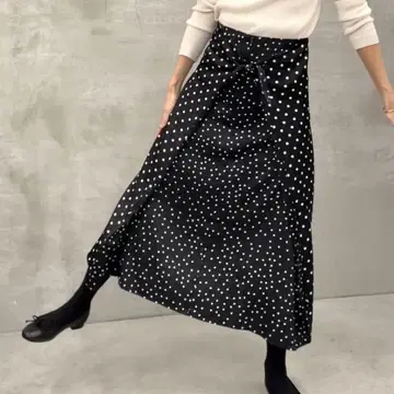 비어즐리 도트 랩 스타일 롱 스커트