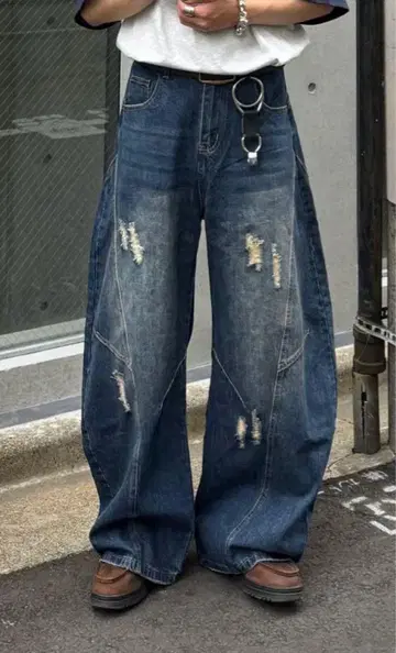인디고 와이드 데님 팬츠 L 사이즈