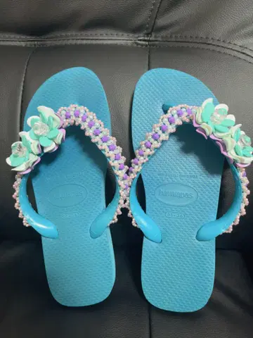 Havaianas 꽃 장식 블루 비치 샌들
