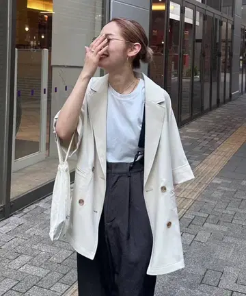 새상품 CIAOPANIC TYPY 테크 린넨 반팔 셔츠 자켓 아이보리