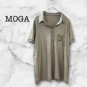MOGA 모가 폴로 셔츠 광택 반팔 자수 라메 롱 골드 베이지 고급