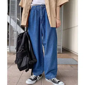 하이 웨스트 와이드 레그 데님 팬츠