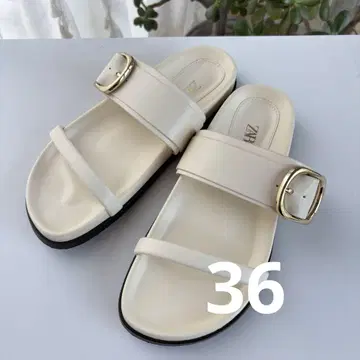 ZARA 버클 플랫 샌들 화이트 36