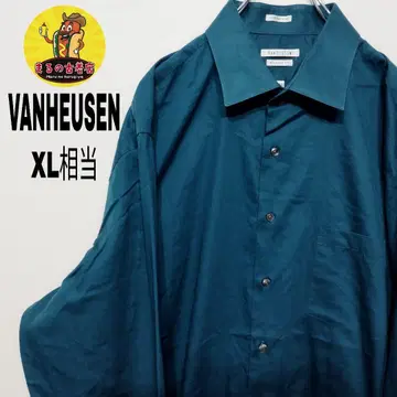 미국 구제 의류 VANHEUSEN 긴팔 버튼 셔츠 XL 상당 그린
