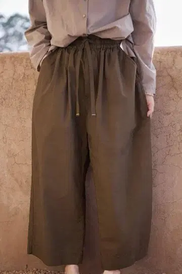 코튼 와이드 팬츠 루즈핏 오리브