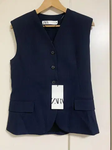 미사용 새상품 ZARA 핀스트라이프 베스트 M 베스트 네이비 자라
